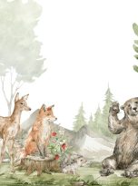 Watercolor,Composition,With,Forest,Animals,And,Natural,Elements.,Deer,,Fox,