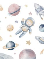 Watercolor,Seamless,Space,Border,With,Cute,Child,Astronauts,,Planets,,Rockets,