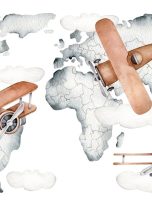 World,Map,With,Airplanes.retro,Aviation.vintage,Plane.transportation.watercolor,Atlas,Print